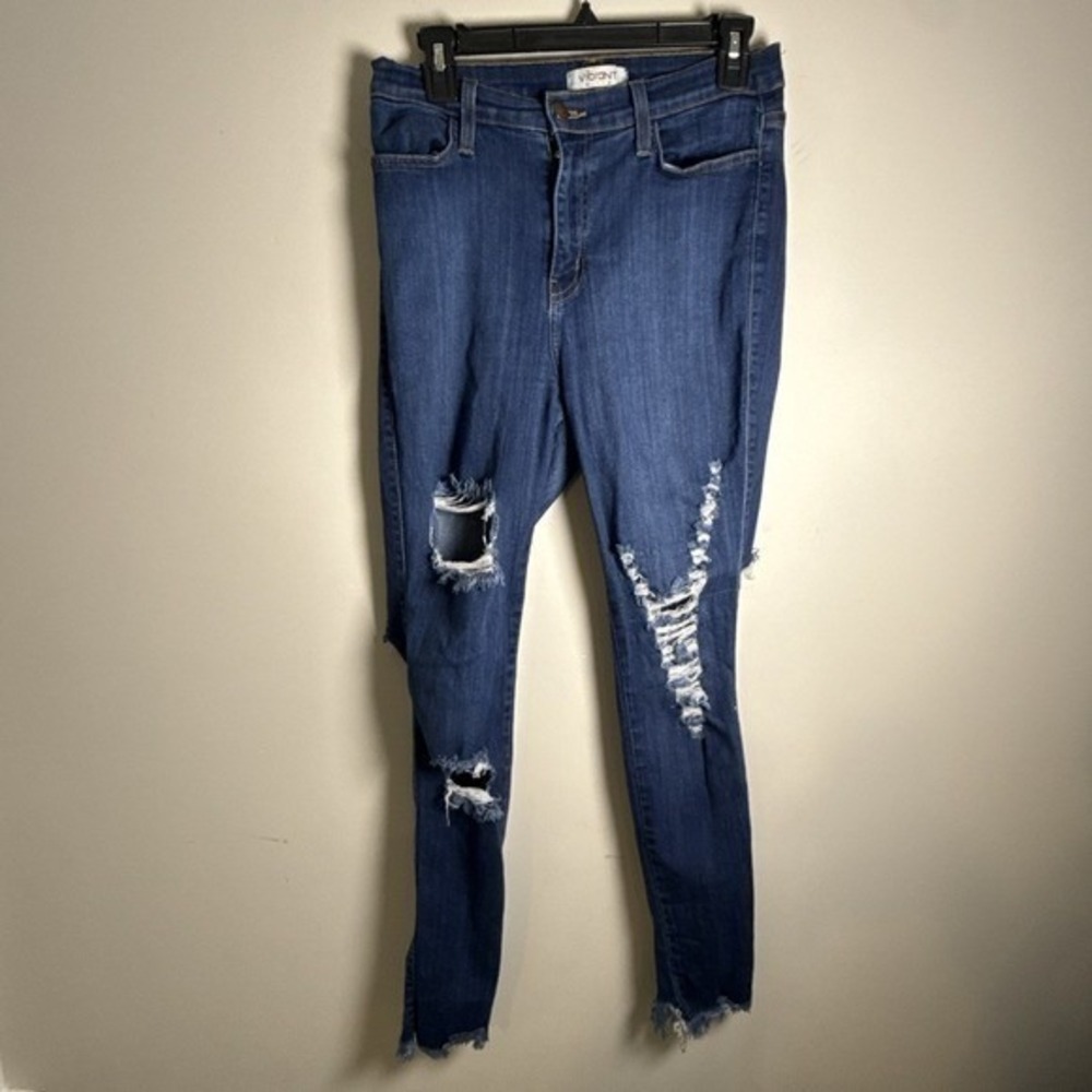 Vibrant Miu Womens Jeans Size 31 Blue Denim Stretch Distressed Mid Rise‎ Skinny